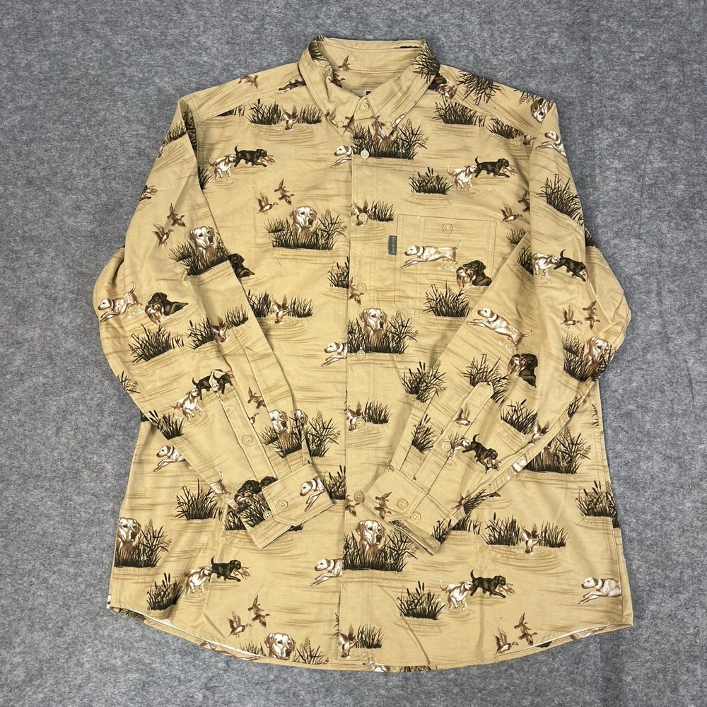 Woolrich Shirt Mens XL Barley Dogs Duck Hunting Chamoise Thick Flannel